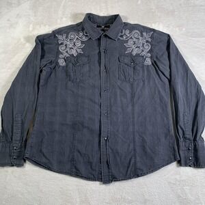Pop Icon Clothing Shirt Mens XL Charcoal Embroidered Western Snap Front Buckle